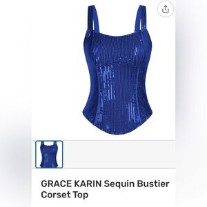 Grace Karin Royal Blue Bustier Corset Clock Sequin Top